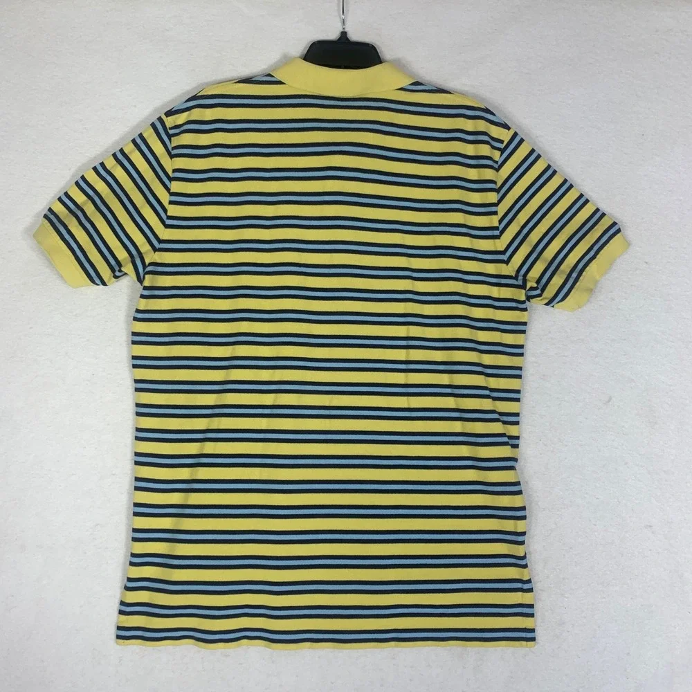 VTG Polo Ralph Lauren Men Yellow Blue Stripe Polo Shirt Large Pony Logo Made USA
